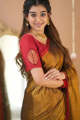 gold handloom tissue saree with designer blouse