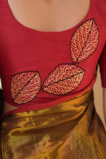 gold handloom tissue saree with designer blouse