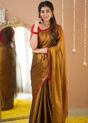 gold handloom tissue saree with designer blouse 6