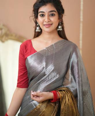 gold & silver handloom tissue saree with designer blouse 4
