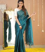 teal green handloom tissue saree with designer blouse