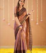 copper handloom tissue saree with designer blouse