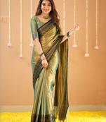 green handloom tissue saree with designer blouse