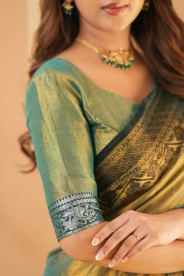 green handloom tissue saree with designer blouse 5