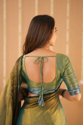 green handloom tissue saree with designer blouse 6