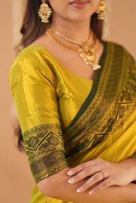 yellow handloom tissue saree with designer blouse 5