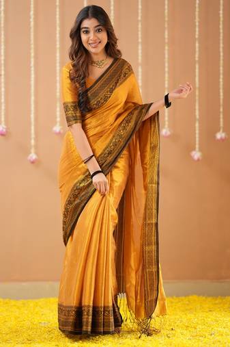 mustrad handloom tissue saree with designer blouse
