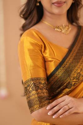 mustrad handloom tissue saree with designer blouse 5