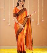 orange handloom tissue saree with designer blouse