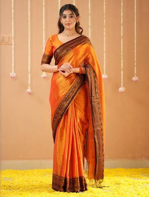orange handloom tissue saree with designer blouse 3