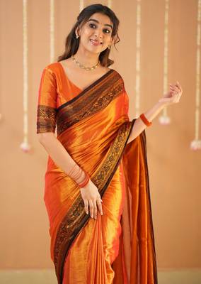 orange handloom tissue saree with designer blouse 4