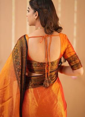 orange handloom tissue saree with designer blouse 6