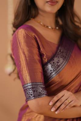 orange handloom tissue saree with designer blouse 5