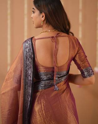 orange handloom tissue saree with designer blouse 6