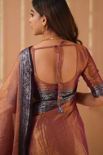 orange handloom tissue saree with designer blouse