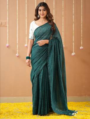 green handloom cotton saree with designer blouse 3