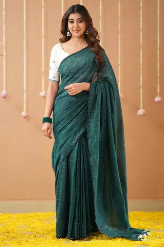 green handloom cotton saree with designer blouse
