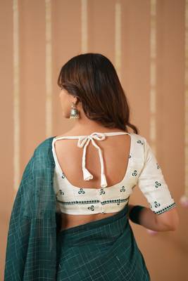 green handloom cotton saree with designer blouse 6