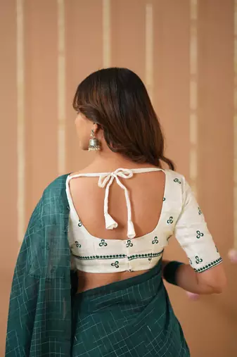 green handloom cotton saree with designer blouse
