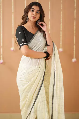 white handloom cotton saree with designer blouse