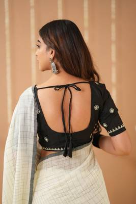 white handloom cotton saree with designer blouse 6