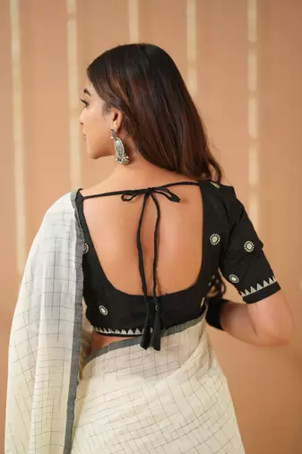 white handloom cotton saree with designer blouse
