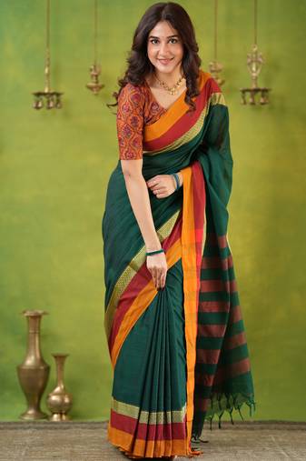 green narayanpet woven cotton saree