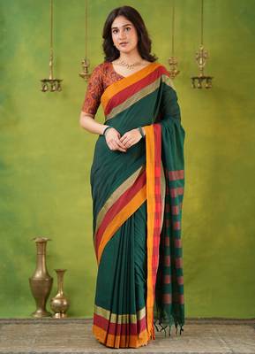 green narayanpet woven cotton saree 3