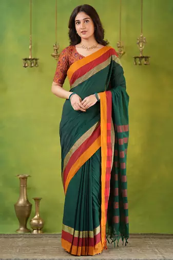 green narayanpet woven cotton saree