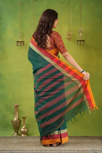 green narayanpet woven cotton saree
