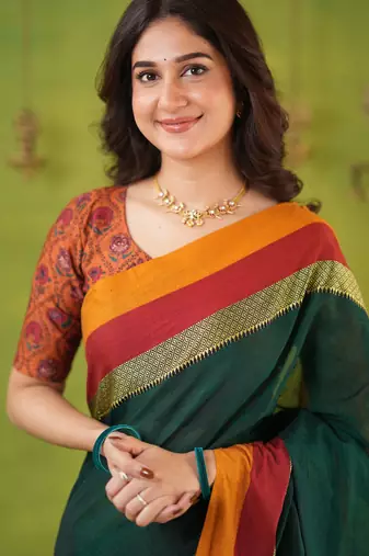 green narayanpet woven cotton saree