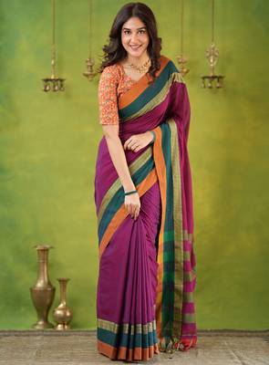 pink narayanpet woven cotton saree 1