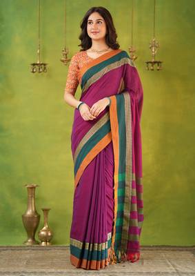 pink narayanpet woven cotton saree 3