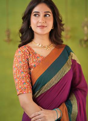 pink narayanpet woven cotton saree 5