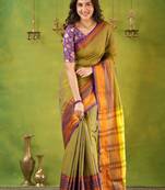 dusty green narayanpet woven cotton saree