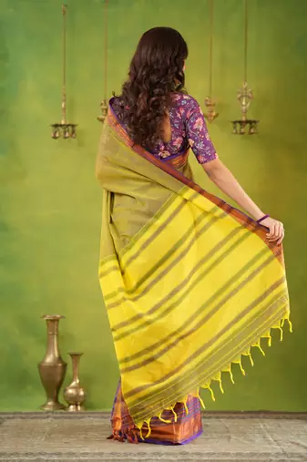 dusty green narayanpet woven cotton saree