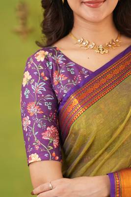 dusty green narayanpet woven cotton saree 5