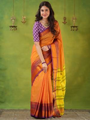 mustrad yellow narayanpet woven cotton saree 1