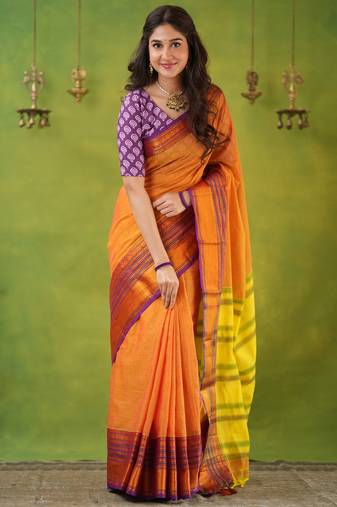 mustrad yellow narayanpet woven cotton saree