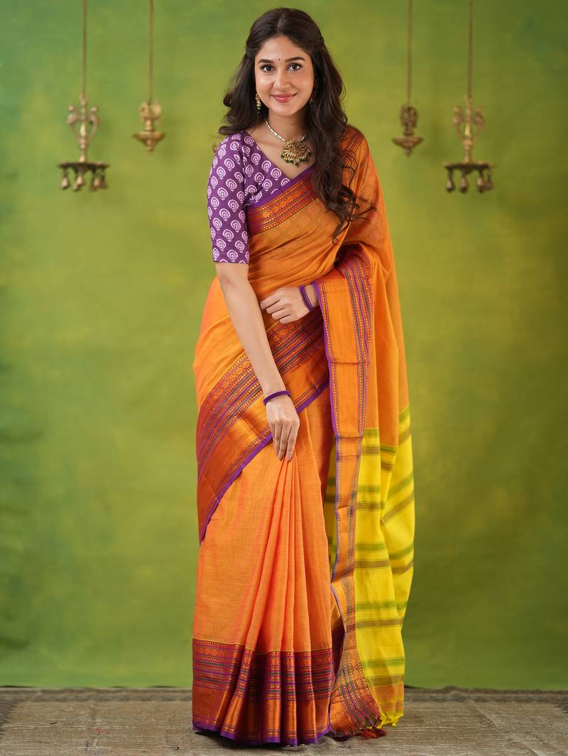 mustrad yellow narayanpet woven cotton saree