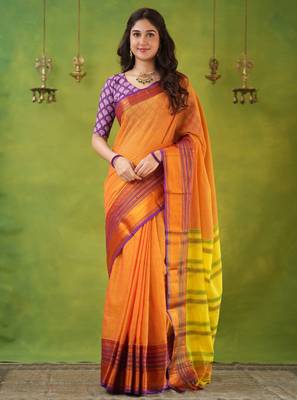 mustrad yellow narayanpet woven cotton saree 3