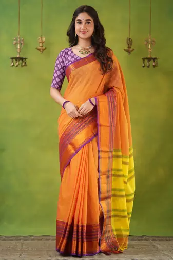 mustrad yellow narayanpet woven cotton saree