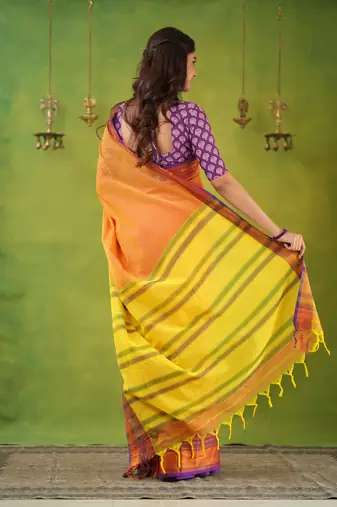 mustrad yellow narayanpet woven cotton saree