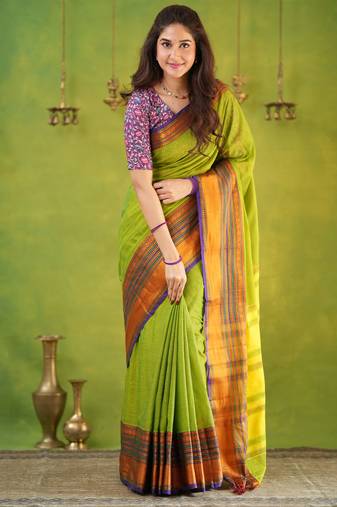 parrot green narayanpet woven cotton saree