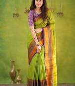parrot green narayanpet woven cotton saree