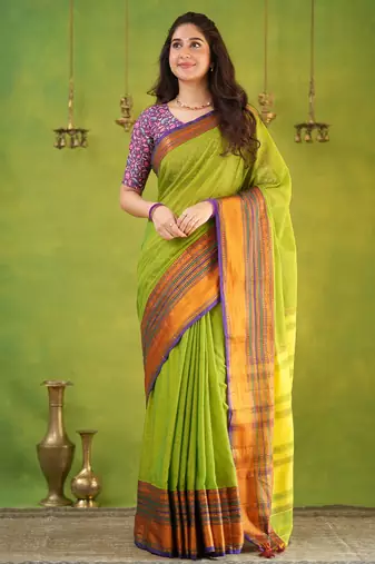 parrot green narayanpet woven cotton saree