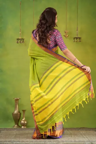 parrot green narayanpet woven cotton saree