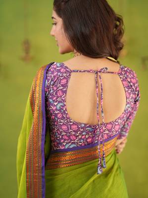 parrot green narayanpet woven cotton saree 6