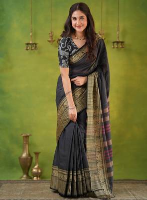 grey narayanpet woven cotton saree 1