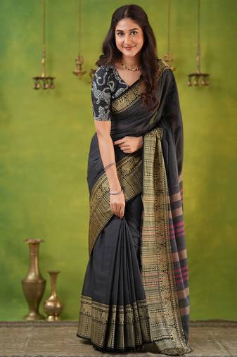 grey narayanpet woven cotton saree